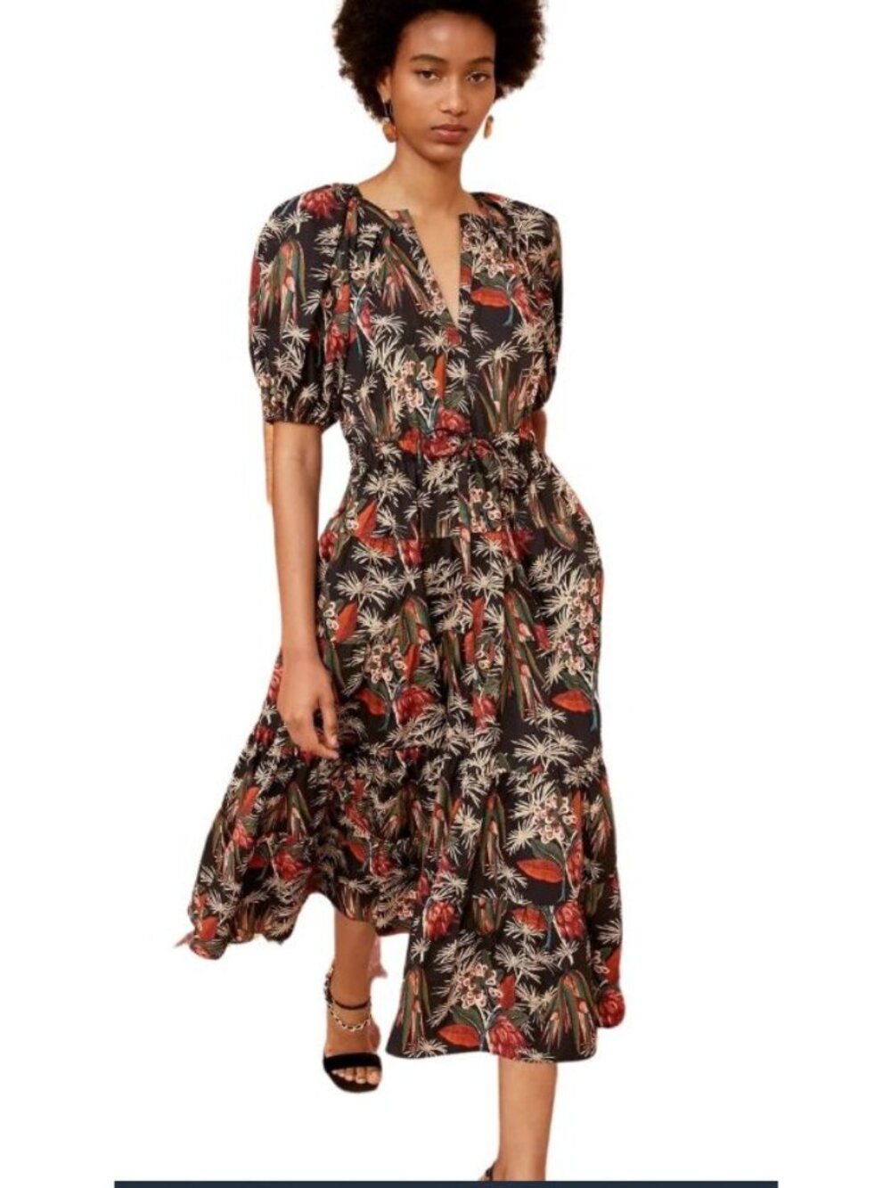Ulla Johnson Anthurium Olina Midi Dress Floral Elastic Waist Sz 0 NWOT